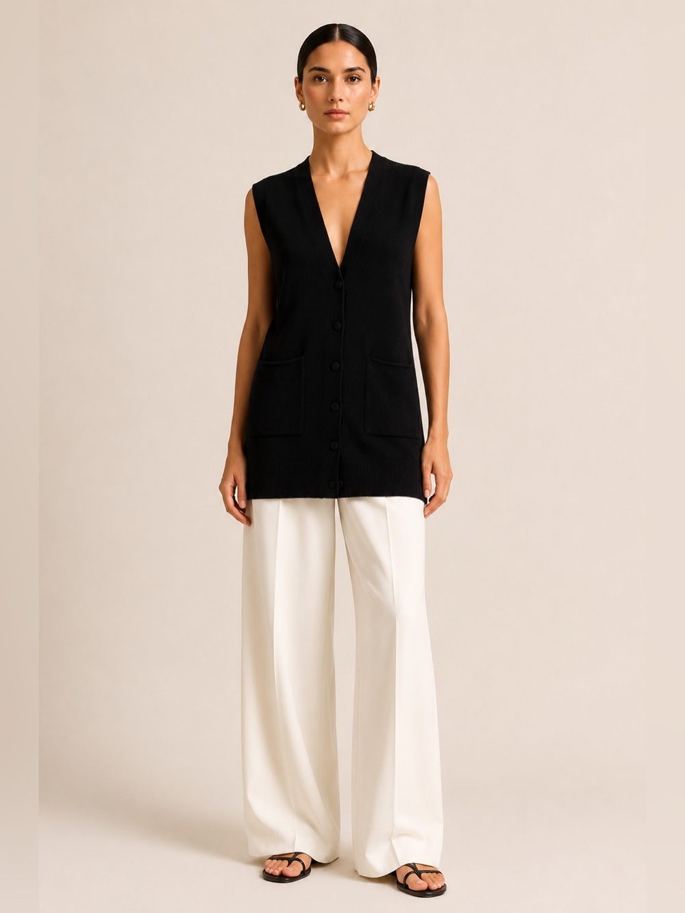 Theory 100% Cashmere Long Sweater Vest Cardigan Black Minimalist Quiet Luxury S